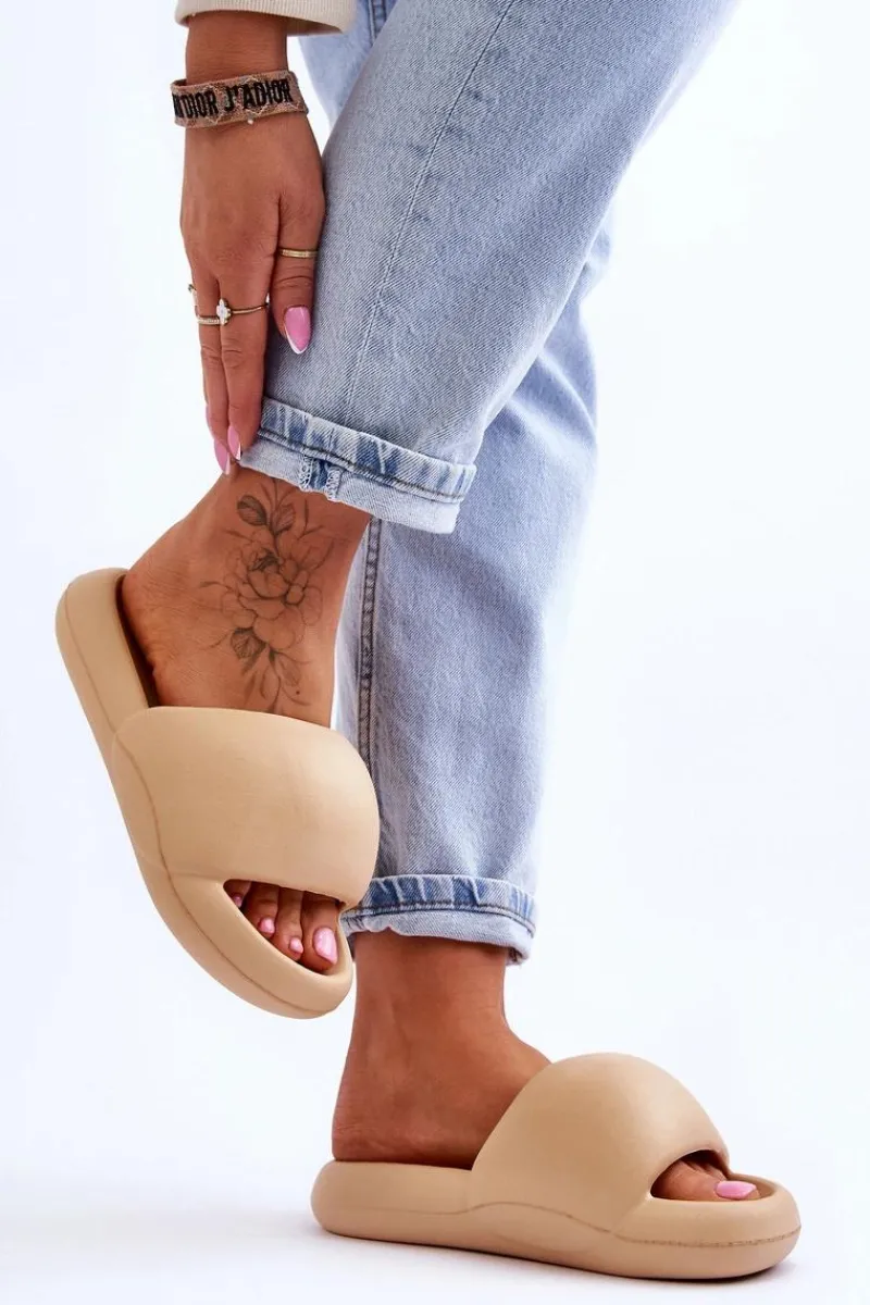 Lekkie Piankowe Damskie Klapki Na Platformie Khaki Milton Damskie Klapki Na Platformie