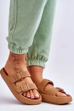 Online Lekkie Piankowe Damskie Klapki Brązowe Cleve Damskie Klapki Basenowe