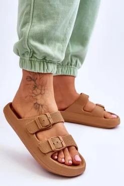 Online Lekkie Piankowe Damskie Klapki Brązowe Cleve Damskie Klapki Basenowe