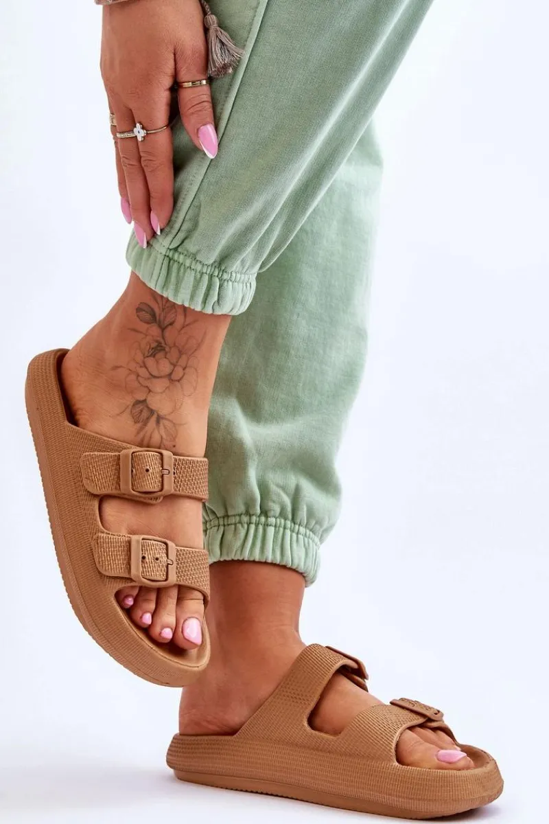 Online Lekkie Piankowe Damskie Klapki Brązowe Cleve Damskie Klapki Basenowe