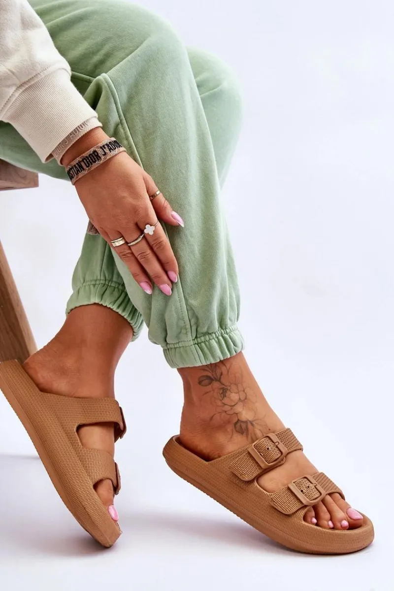 Online Lekkie Piankowe Damskie Klapki Brązowe Cleve Damskie Klapki Basenowe