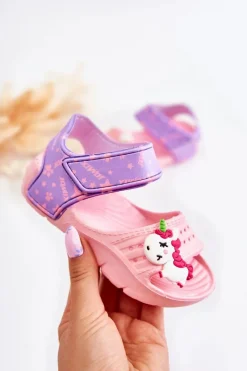 Outlet Lekkie Piankowe Dziecięce Sandałki Na Rzep Różowe Asti Dzieci Dziewczęce