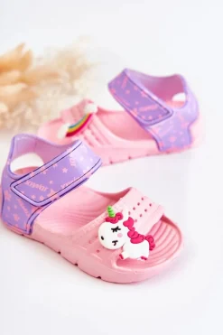 Outlet Lekkie Piankowe Dziecięce Sandałki Na Rzep Różowe Asti Dzieci Dziewczęce