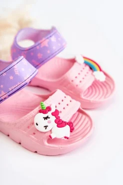 Outlet Lekkie Piankowe Dziecięce Sandałki Na Rzep Różowe Asti Dzieci Dziewczęce