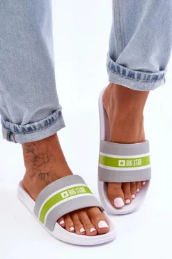 New Big Star Shoes Lekkie Piankowe Klapki Big Star JJ274647 Biało-Szare Biały