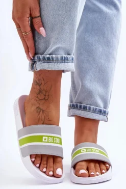 New Big Star Shoes Lekkie Piankowe Klapki Big Star JJ274647 Biało-Szare Biały