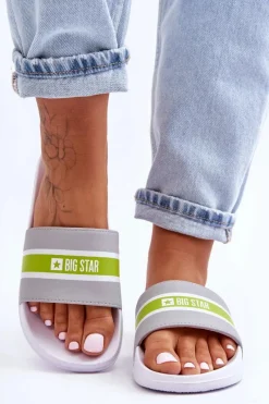 New Big Star Shoes Lekkie Piankowe Klapki Big Star JJ274647 Biało-Szare Biały