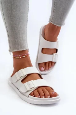 Klapki Damskie Big Star|Klapki Basenowe>Big Star Shoes Lekkie Piankowe Klapki Damskie Z Klamrami Big Star NN274A751 Białe Biały