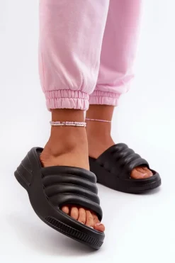 Best Lekkie Piankowe Klapki Damskie Na Koturnie I Platformie Czarne Tendrea Damskie Klapki Na Koturnie|Klapki Basenowe