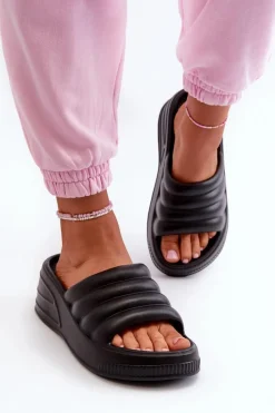 Best Lekkie Piankowe Klapki Damskie Na Koturnie I Platformie Czarne Tendrea Damskie Klapki Na Koturnie|Klapki Basenowe