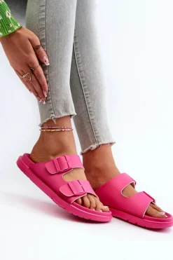 Hot Lekkie Piankowe Klapki Damskie Z Klamrami Big Star NN274A754 Fuksja Damskie Klapki Damskie Big Star|Klapki Basenowe