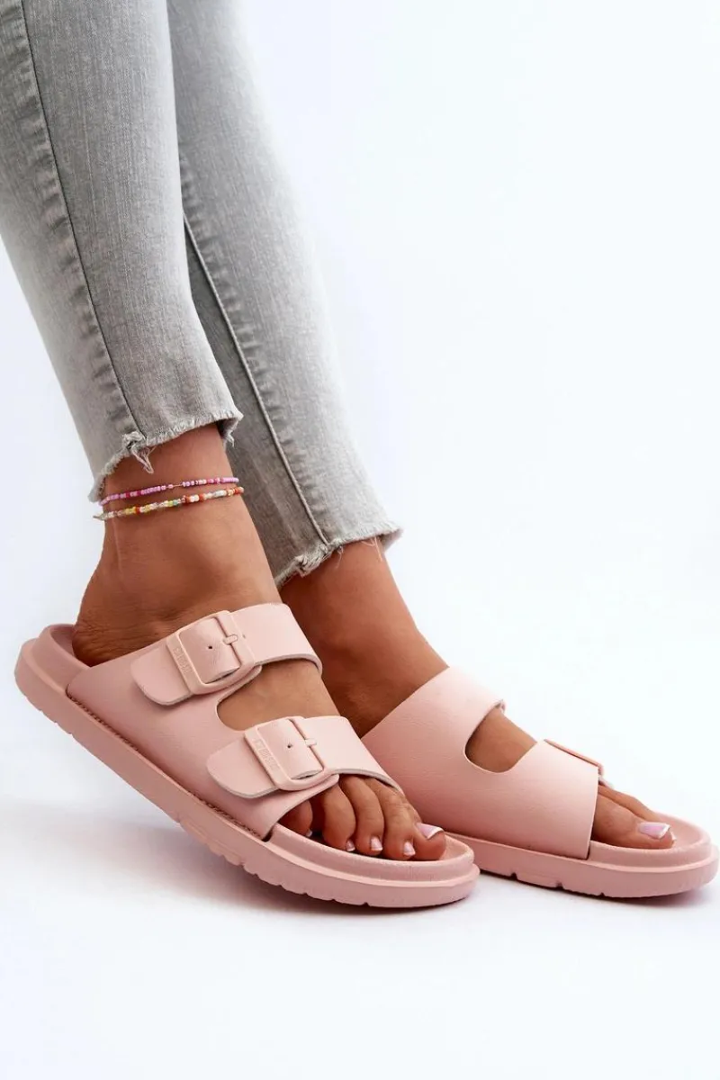 Online Big Star Shoes Lekkie Piankowe Klapki Damskie Z Klamrami Big Star NN274A753 Różowe Różowy