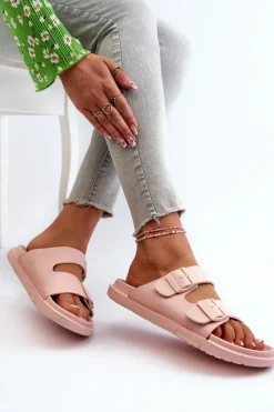 Online Big Star Shoes Lekkie Piankowe Klapki Damskie Z Klamrami Big Star NN274A753 Różowe Różowy