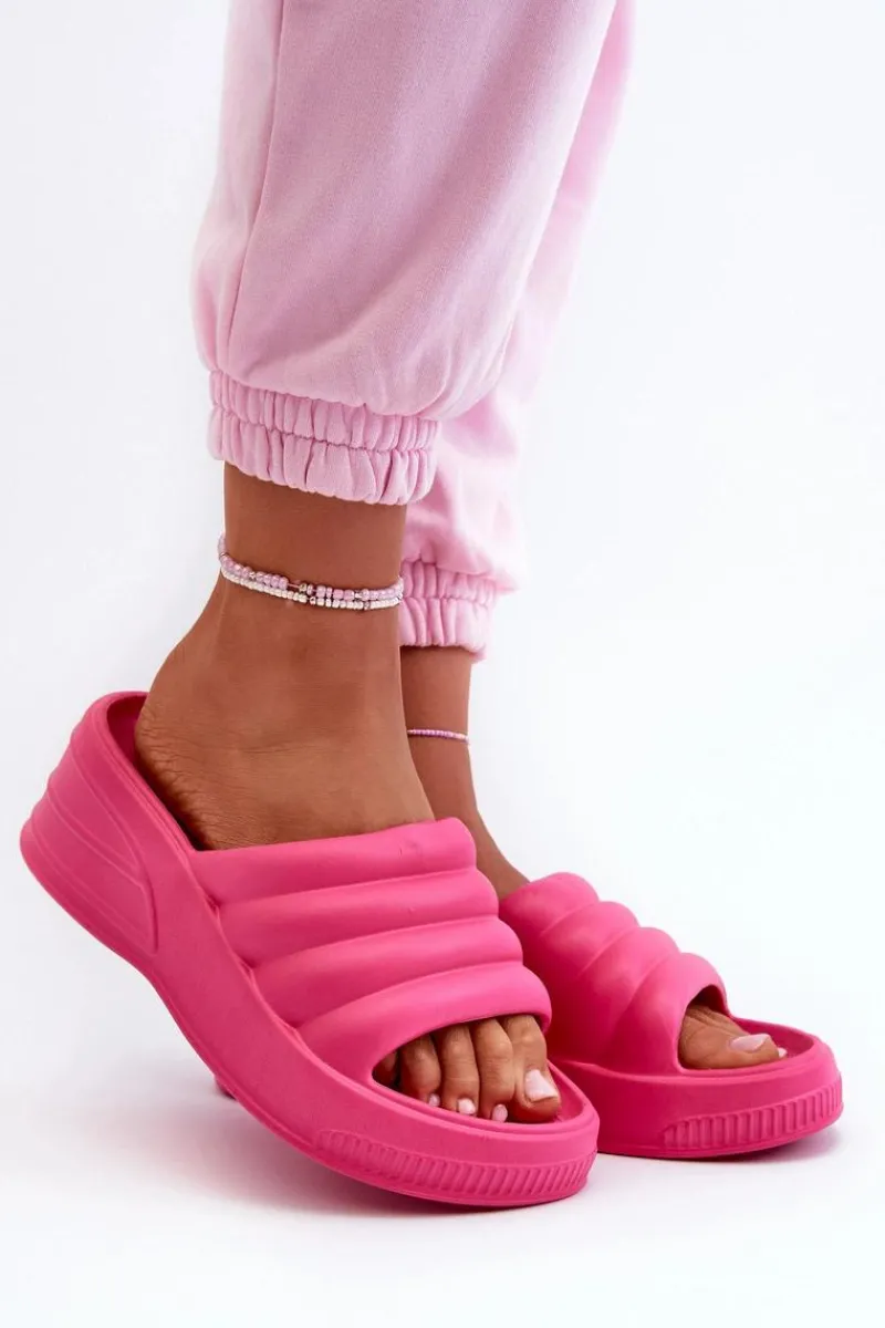 Klapki Na Koturnie|Klapki Basenowe>Boto Lekkie Piankowe Klapki Damskie Na Koturnie I Platformie Fuksja Tendrea