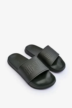 Big Star Shoes Lekkie Piankowe Klapki Męskie Big Star MM174324 Ciemnozielone Zielony