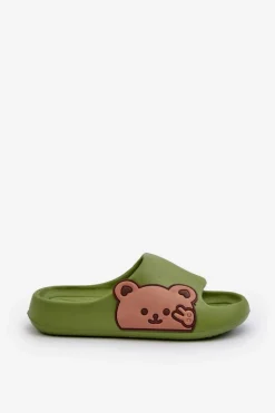 Online Lekkie Piankowe Klapki Z Misiem Zielone Relif Dzieci Chłopięce|Dziewczęce