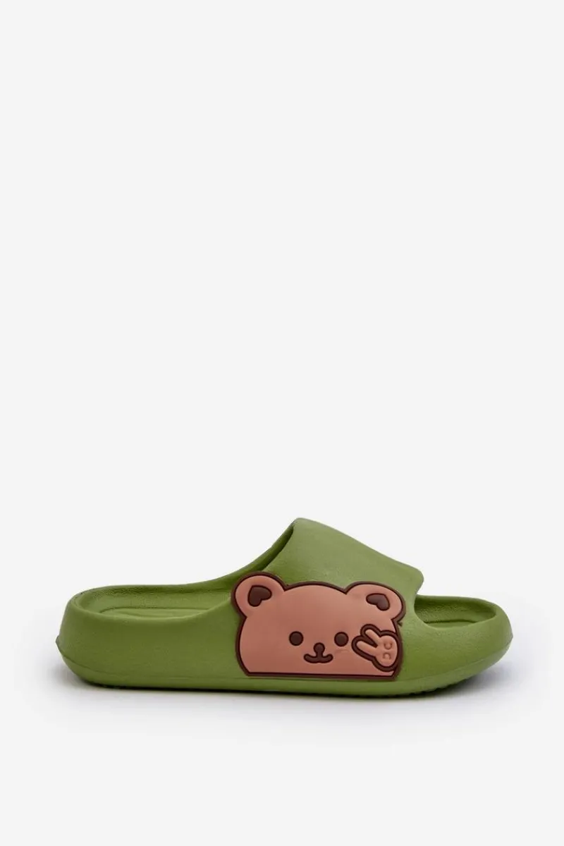 Online Lekkie Piankowe Klapki Z Misiem Zielone Relif Dzieci Chłopięce|Dziewczęce