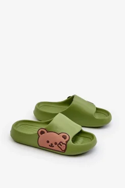Online Lekkie Piankowe Klapki Z Misiem Zielone Relif Dzieci Chłopięce|Dziewczęce