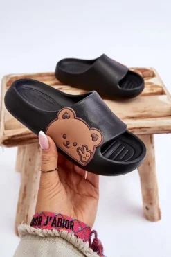 Discount Boto Lekkie Piankowe Klapki Z Misiem Czarne Todi