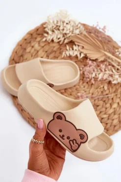 Chłopięce|Dziewczęce>Boto Lekkie Piankowe Klapki Z Misiem Beżowe Relif