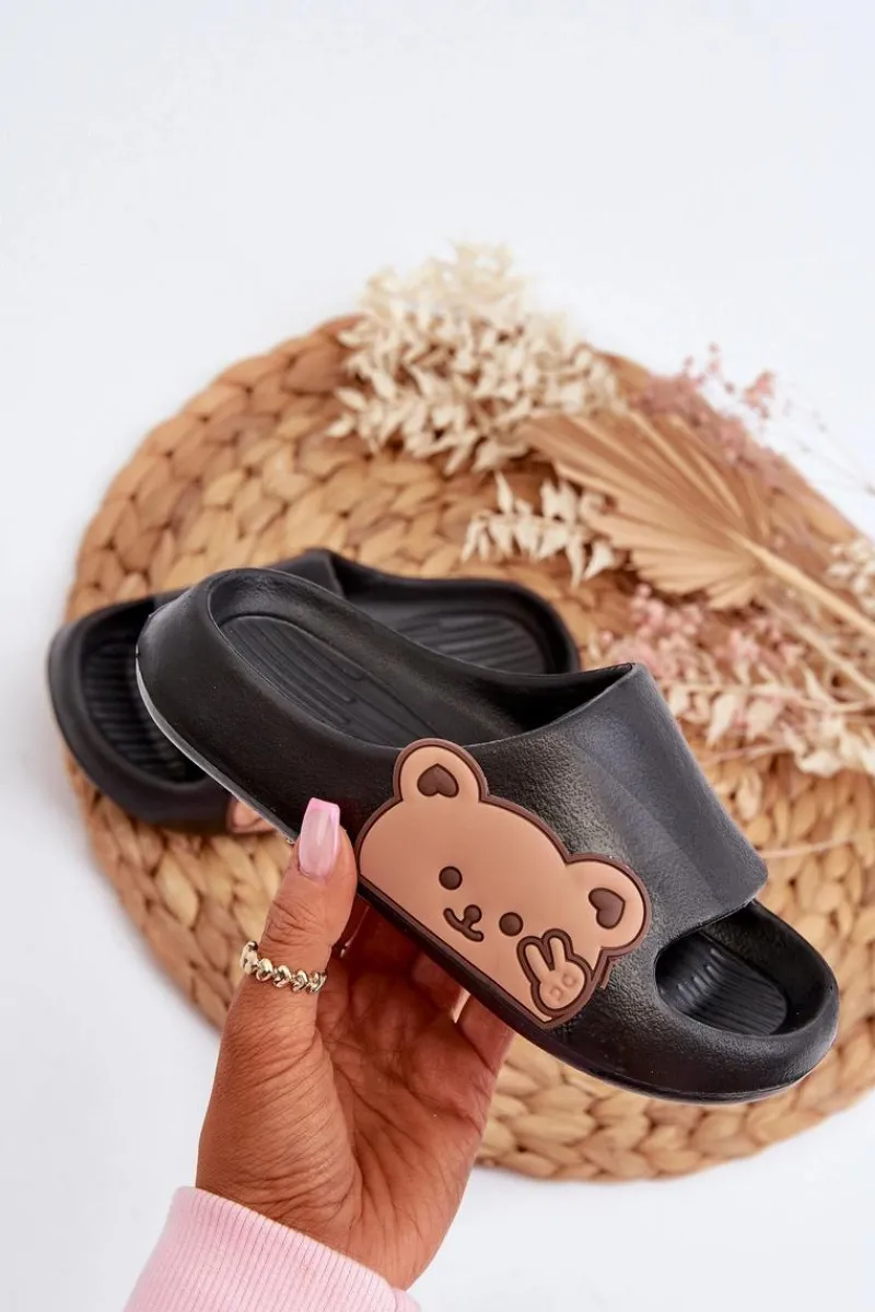 Online Boto Lekkie Piankowe Klapki Z Misiem Czarne Relif