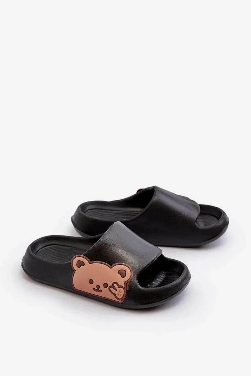 Online Boto Lekkie Piankowe Klapki Z Misiem Czarne Relif