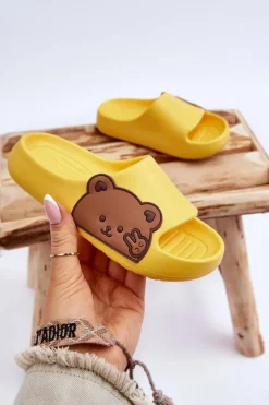 New Boto Lekkie Piankowe Klapki Z Misiem Żółte Todi