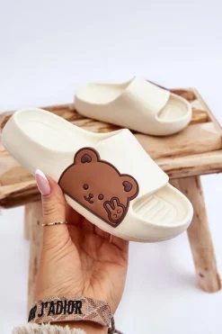 Sale Lekkie Piankowe Klapki Z Misiem Białe Todi Dzieci Chłopięce|Dziewczęce