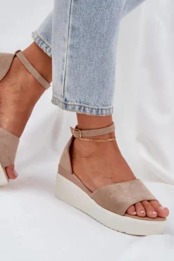 Sandały Na Obcasie|Sandały Na Koturnie></noscript>Boto Lekkie Sandały Na Platformie I Delikatnym Koturnie Ciemnobeżowe Gillifia