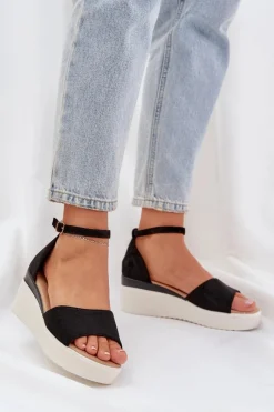 Sandały Na Obcasie|Sandały Na Koturnie>Boto Lekkie Sandały Na Platformie I Delikatnym Koturnie Czarne Gillifia Czarny