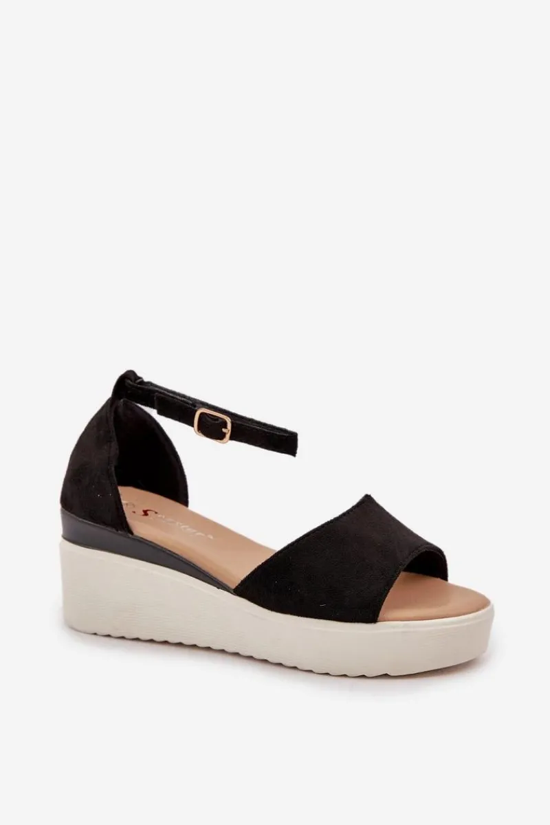 Sandały Na Obcasie|Sandały Na Koturnie>Boto Lekkie Sandały Na Platformie I Delikatnym Koturnie Czarne Gillifia Czarny