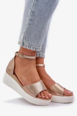 Outlet Boto Lekkie Sandały Na Platformie I Delikatnym Koturnie Złote Gillifia Złoty