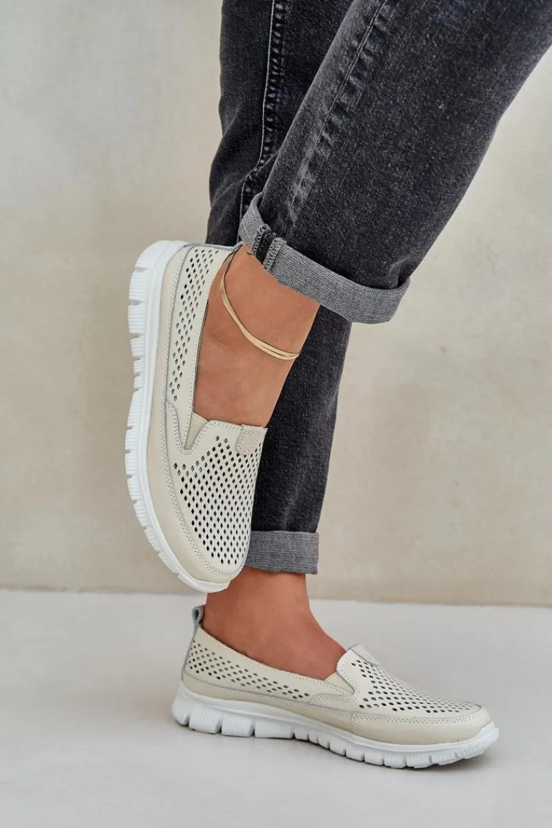 Hot Lekkie Skórzane Ażurowe Mokasyny Damskie Na Platformie Beżowe Tanelora Damskie Loafersy Damskie|Mokasyny Damskie Skórzane