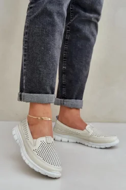 Hot Lekkie Skórzane Ażurowe Mokasyny Damskie Na Platformie Beżowe Tanelora Damskie Loafersy Damskie|Mokasyny Damskie Skórzane