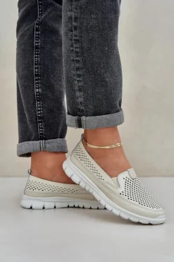 Hot Lekkie Skórzane Ażurowe Mokasyny Damskie Na Platformie Beżowe Tanelora Damskie Loafersy Damskie|Mokasyny Damskie Skórzane