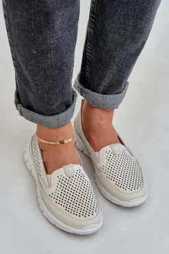 Hot Lekkie Skórzane Ażurowe Mokasyny Damskie Na Platformie Beżowe Tanelora Damskie Loafersy Damskie|Mokasyny Damskie Skórzane