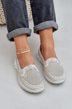 Hot Lekkie Skórzane Ażurowe Mokasyny Damskie Na Platformie Beżowe Tanelora Damskie Loafersy Damskie|Mokasyny Damskie Skórzane