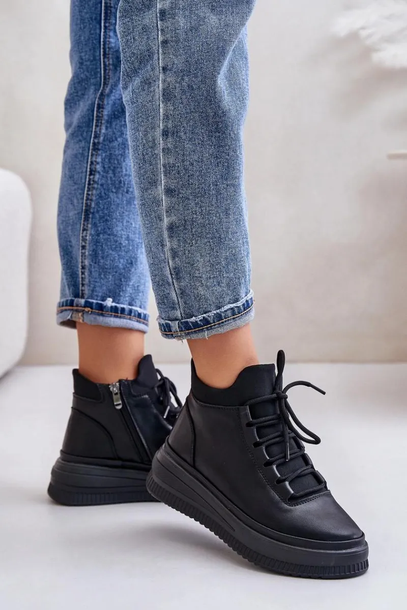 Buty Sportowe Na Platformie>Artiker Lekkie Skórzane Buty Sportowe Na Platformie 55C1041 Czarne Czarny