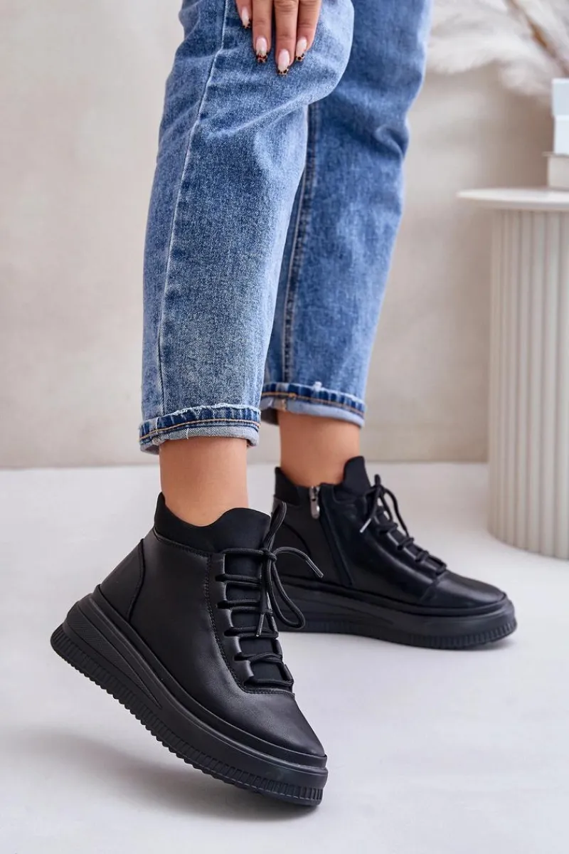 Buty Sportowe Na Platformie>Artiker Lekkie Skórzane Buty Sportowe Na Platformie 55C1041 Czarne Czarny