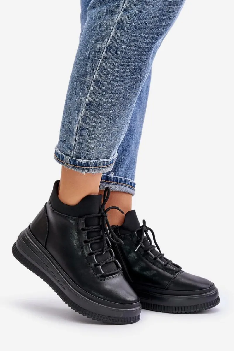 Buty Sportowe Na Platformie>Artiker Lekkie Skórzane Buty Sportowe Na Platformie 55C1041 Czarne Czarny