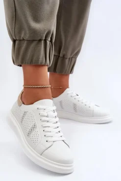 Damskie buty S.Barski Lekkie Skórzane Trampki Damskie Białe S.Barski LR760