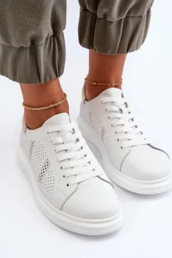 Damskie buty S.Barski Lekkie Skórzane Trampki Damskie Białe S.Barski LR760