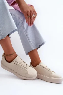 Clearance Lekkie Sneakersy Damskie Big Star NN274321 Memory Foam System Beżowe Damskie Buty Sportowe Na Platformie|Buty Sportowe Big Star