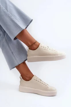 Clearance Lekkie Sneakersy Damskie Big Star NN274321 Memory Foam System Beżowe Damskie Buty Sportowe Na Platformie|Buty Sportowe Big Star