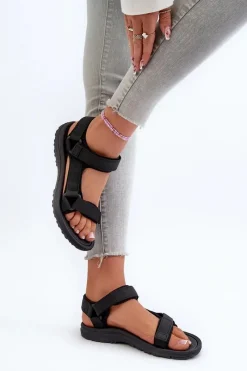 New Lekkie Sportowe Sandały Damskie Czarne Lumeria Damskie Sandały Płaskie