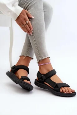New Lekkie Sportowe Sandały Damskie Czarne Lumeria Damskie Sandały Płaskie