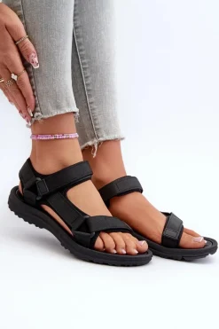 New Lekkie Sportowe Sandały Damskie Czarne Lumeria Damskie Sandały Płaskie