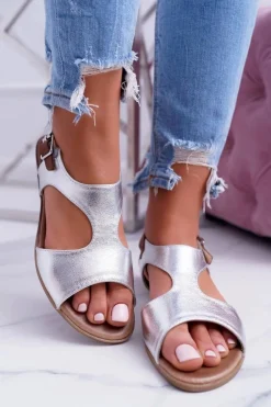 Sale Boto Lekkie Srebrne Sandałki Kongito