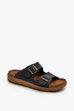 Online Lekkie Wygodne Klapki Męskie Z Klamrami MT000016 Granatowe Męskie Klapki Męskie Klasyczne