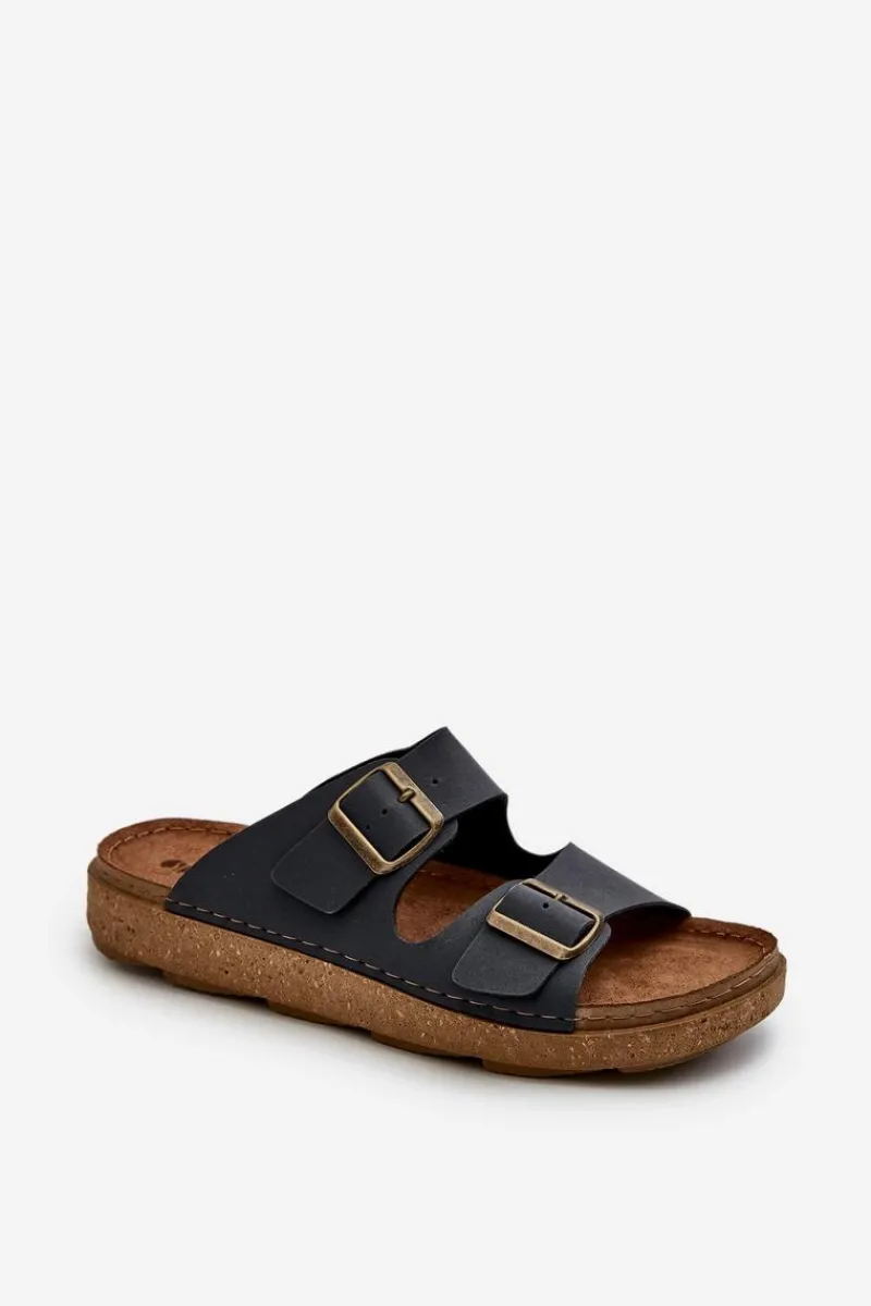 Online Lekkie Wygodne Klapki Męskie Z Klamrami MT000016 Granatowe Męskie Klapki Męskie Klasyczne